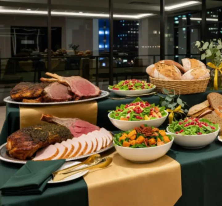 An elegant buffet arrangement with a variety of dishes suitable for events.