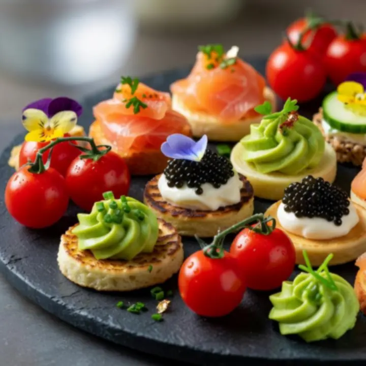 Beautifully arranged canapes and buffet presentation