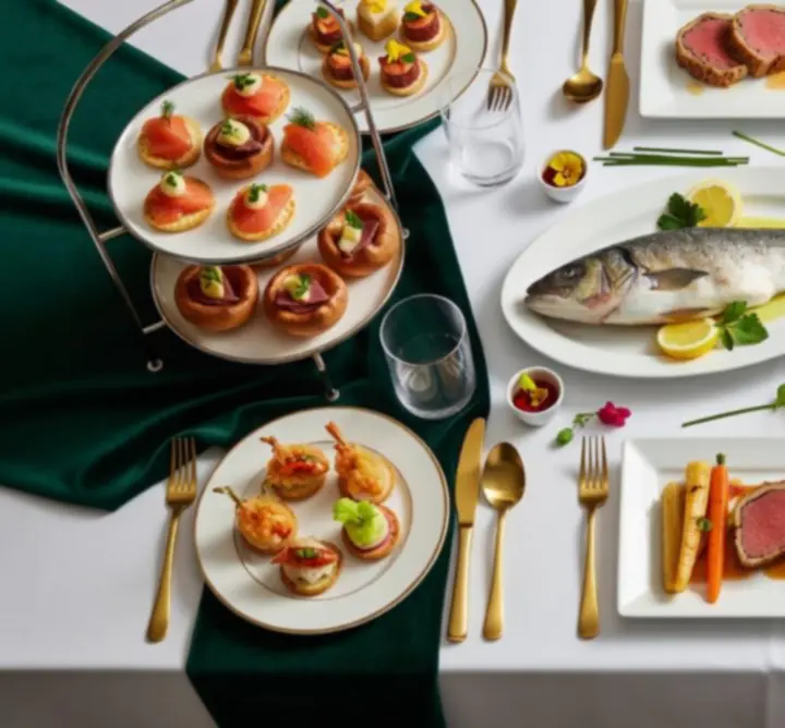 An elegant overview of GOL CATERING cuisine with beautifully presented dishes.