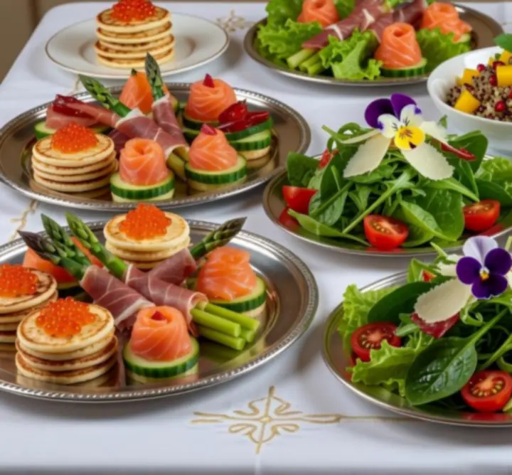 A refined event menu selection by GOL CATERING featuring artfully plated dishes.