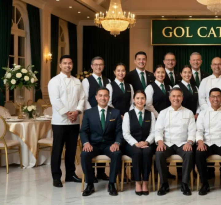 GOL CATERING team posing together at an event venue