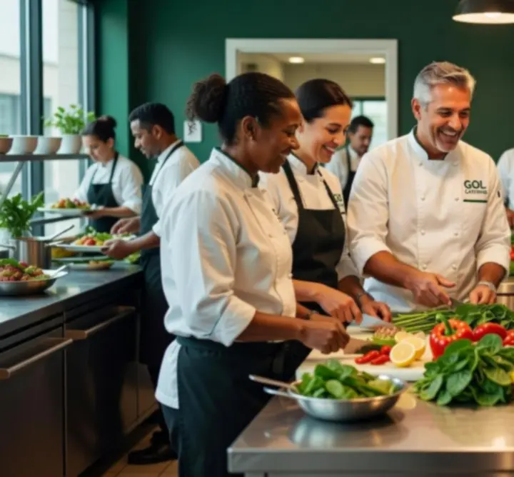 Professional catering team coordinating event service